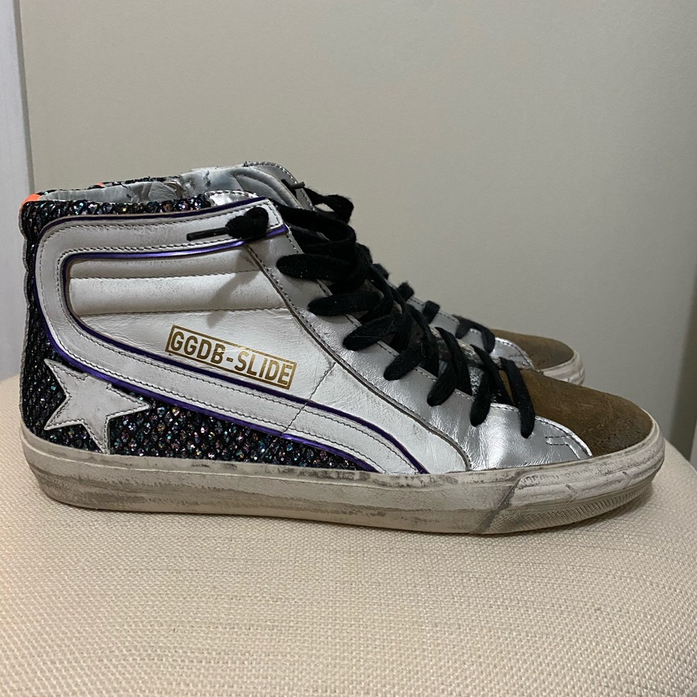 Golden Goose Slide Metallic Glitter Sneakers
